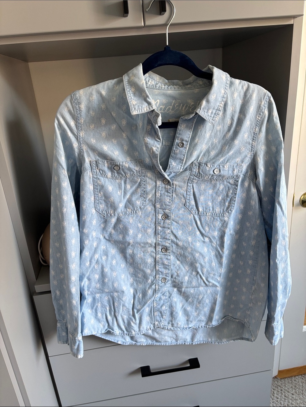 Madewell Light Blue Printed Denim Button-Down Shirt